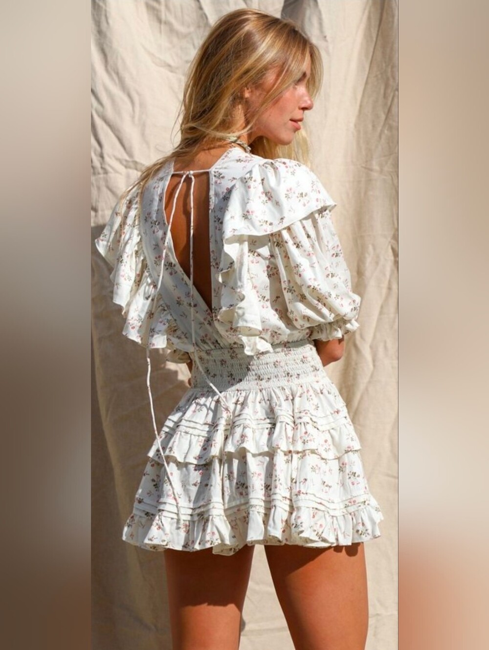 Jen's Pirate Booty Winter White Floral Print Petit Mini Dress - Picture 2 of 7